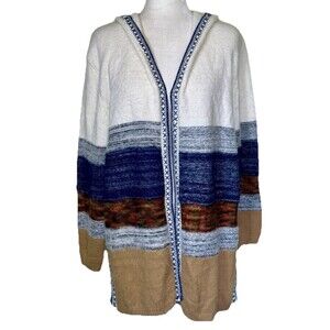 Fate Womens Boho Southwestern Striped Rustic Langenlook Hooded Open Cardigan 2XL